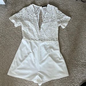 Boutique white lace deep V-neck romper perfect for bachelorette